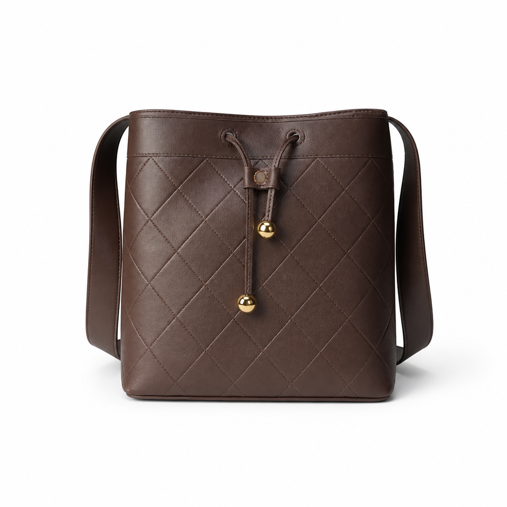 Chanel Bucket Bag Dark Chocolate Brown Quilted Lambskin | Gold Ball Drawstring — 23cm