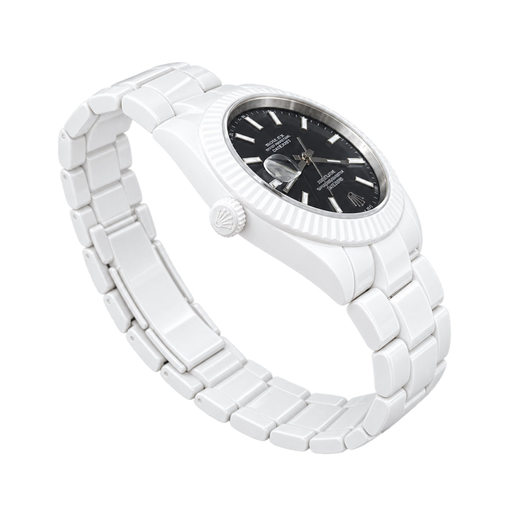 Rolex Datejust Full White Ceramic Black Dial Watch