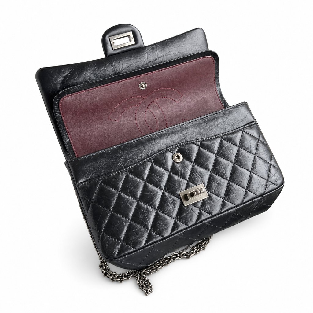 Chanel Black Aged Calfskin Quilted Flap Bag | Ruthenium Mademoiselle Lock & Multi-Chain