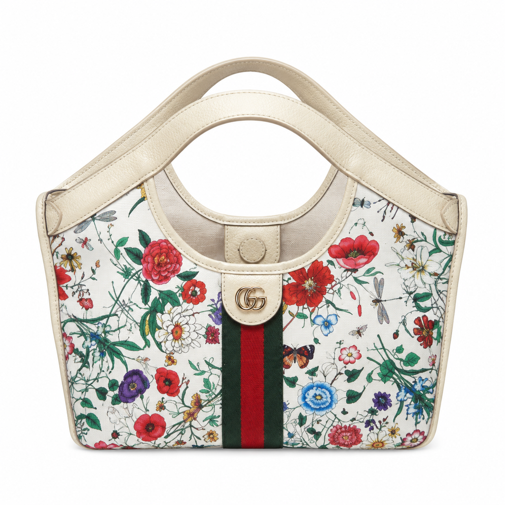 Gucci Ophidia Flora Print Web Stripe Round Handle Tote