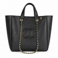 Chanel Black Caviar Leather Large Quilted Shopper Tote | Dual Handles & Gold CC Chain