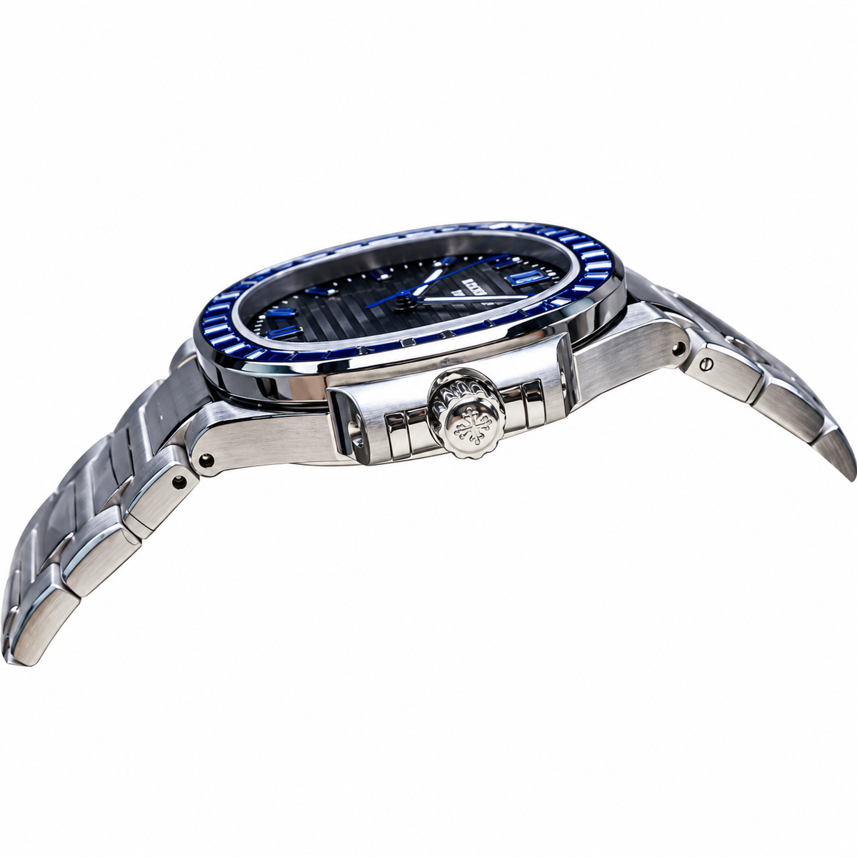 Patek Philippe Nautilus Steel Sapphire Baguette Bezel Grey Dial 35mm