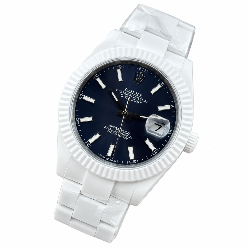 Rolex Datejust 41 White Ceramic Blue Dial