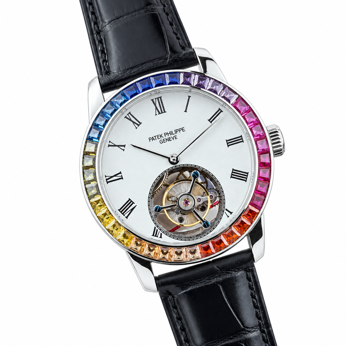Patek Philippe White Gold Calatrava Tourbillon Rainbow White Dial