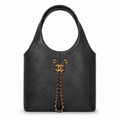 Chanel Black Quilted Leather Large Hobo Tote | Gold Bar Clasp & Arch Top Handle