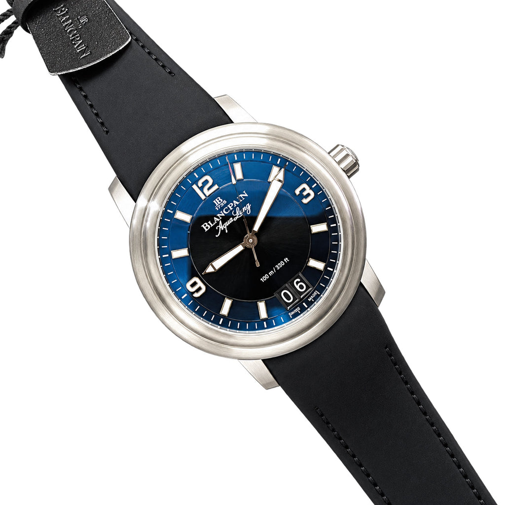Blancpain Aqua Lung Blue Black Dial Jump Date Rubber Strap Sport Watch
