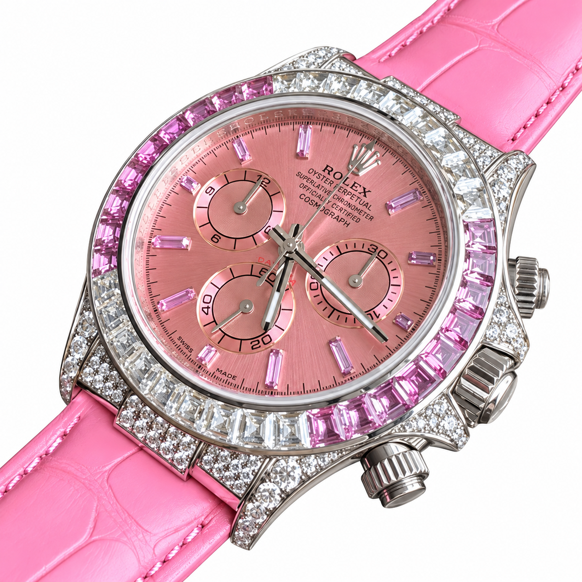 Rolex Daytona Steel Pink Dial Diamond Bezel