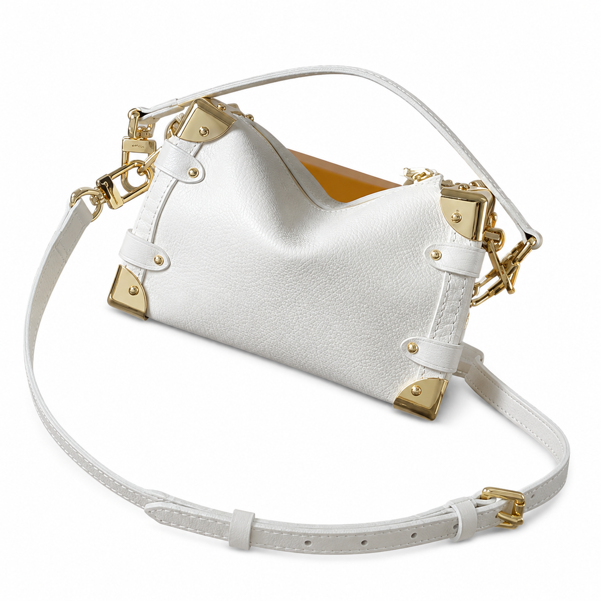 Louis Vuitton Petite Malle Souple — Blanc Empreinte, Gold Corner Fittings & Leather Strap