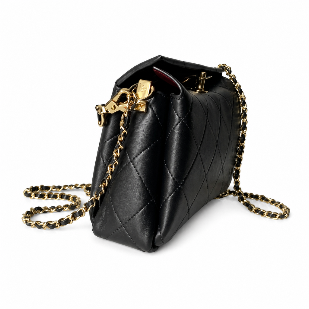 Chanel Black Quilted Lambskin Top Handle Crossbody | Camellia Turn-Lock — 23cm