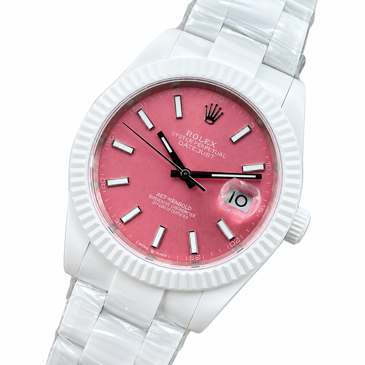 Rolex Datejust 41 White Ceramic Pink Dial