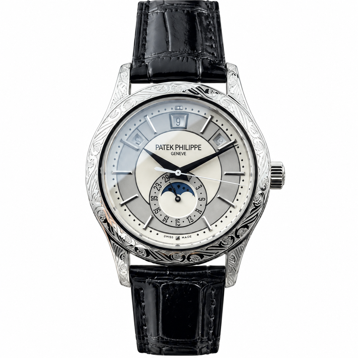 Patek Philippe Annual Calendar Moon Phase 40mm White Gold Silver Dial