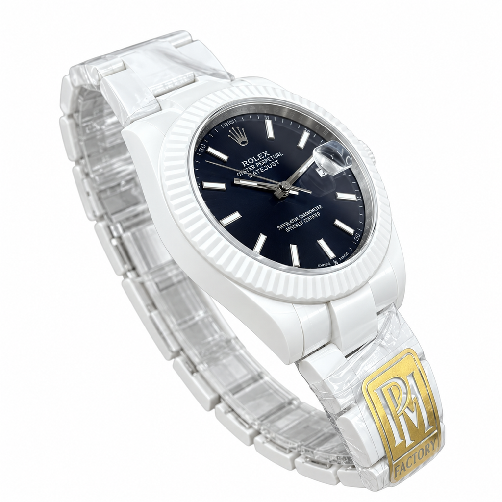 Rolex Datejust 41 White Ceramic Blue Dial